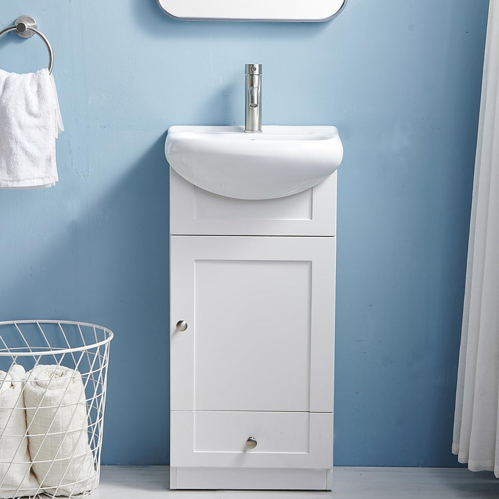 18" White Bathroom Vanity with Sink and 1 Door 1 Drawer H8047
