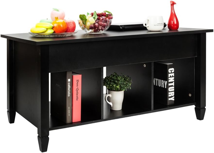 Black Lift Top Wood Coffee Table with Storage Shelf K558