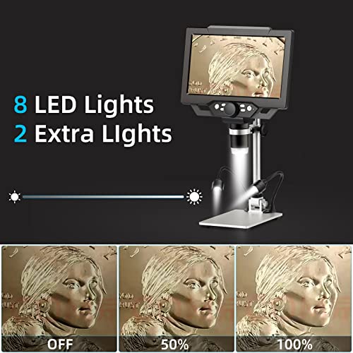 4.3 inch IPS Digital Microscope, 10-1000X Magnification Handheld Camera Video Microscope with 32G TF Card, 8 LED Lights, Rechargeable Battery Microscope K197105