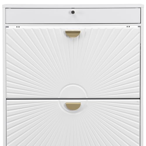 White Shoe Cabinet with 2 Drawers and Adjustable Shelf I3203