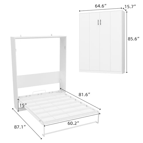 White Queen Size Murphy Wall Bed Cabinet Foldable Platform Bedframe M952141
