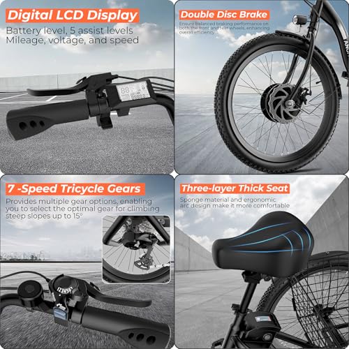 350W Electric Tricycle 24" Folding 3 Wheel Electric Bike with Rear Basket R27516