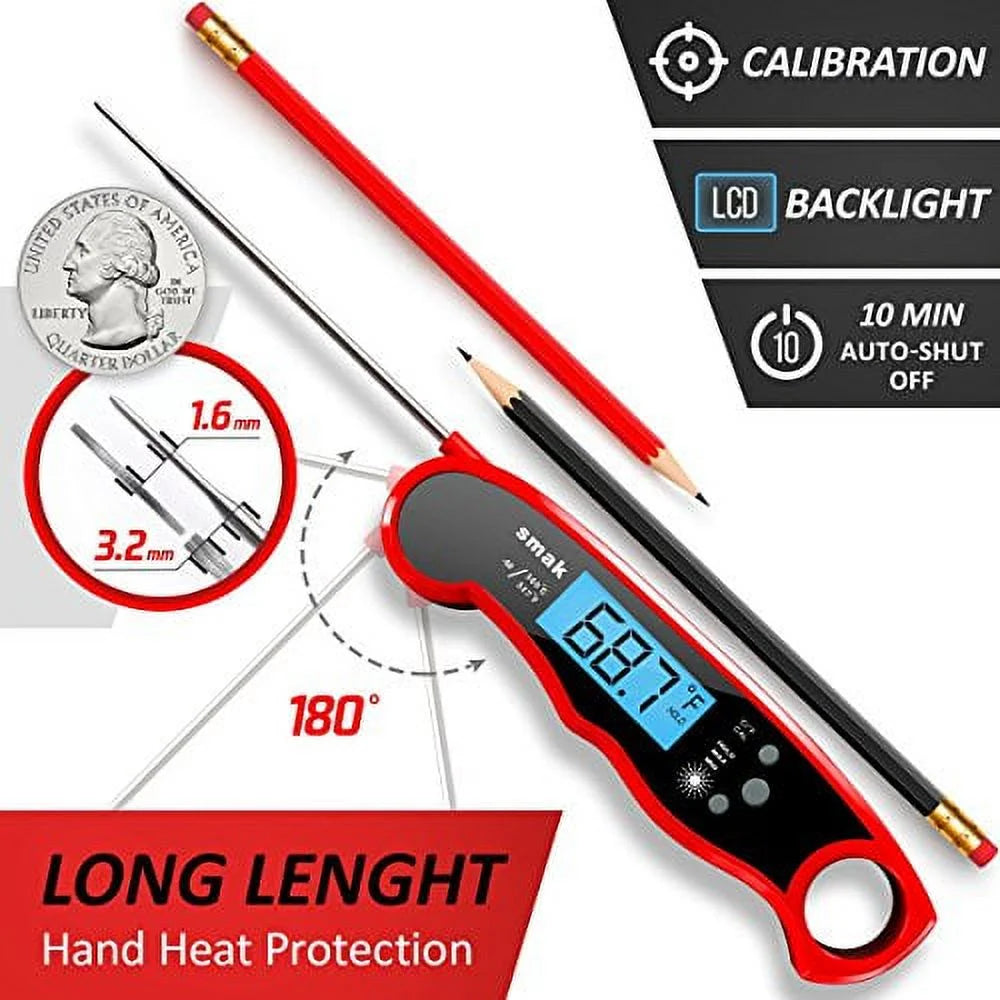 Waterproof Instant Read Meat Thermometer with Backlight LCD W262