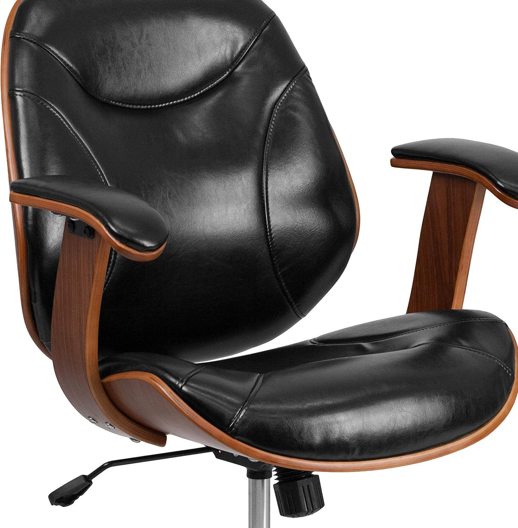 Black LeatherSoft Swivel Office Chair with Arms W7577