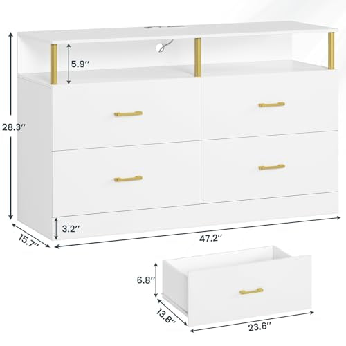 White 4 Drawer Wood Dresser F864