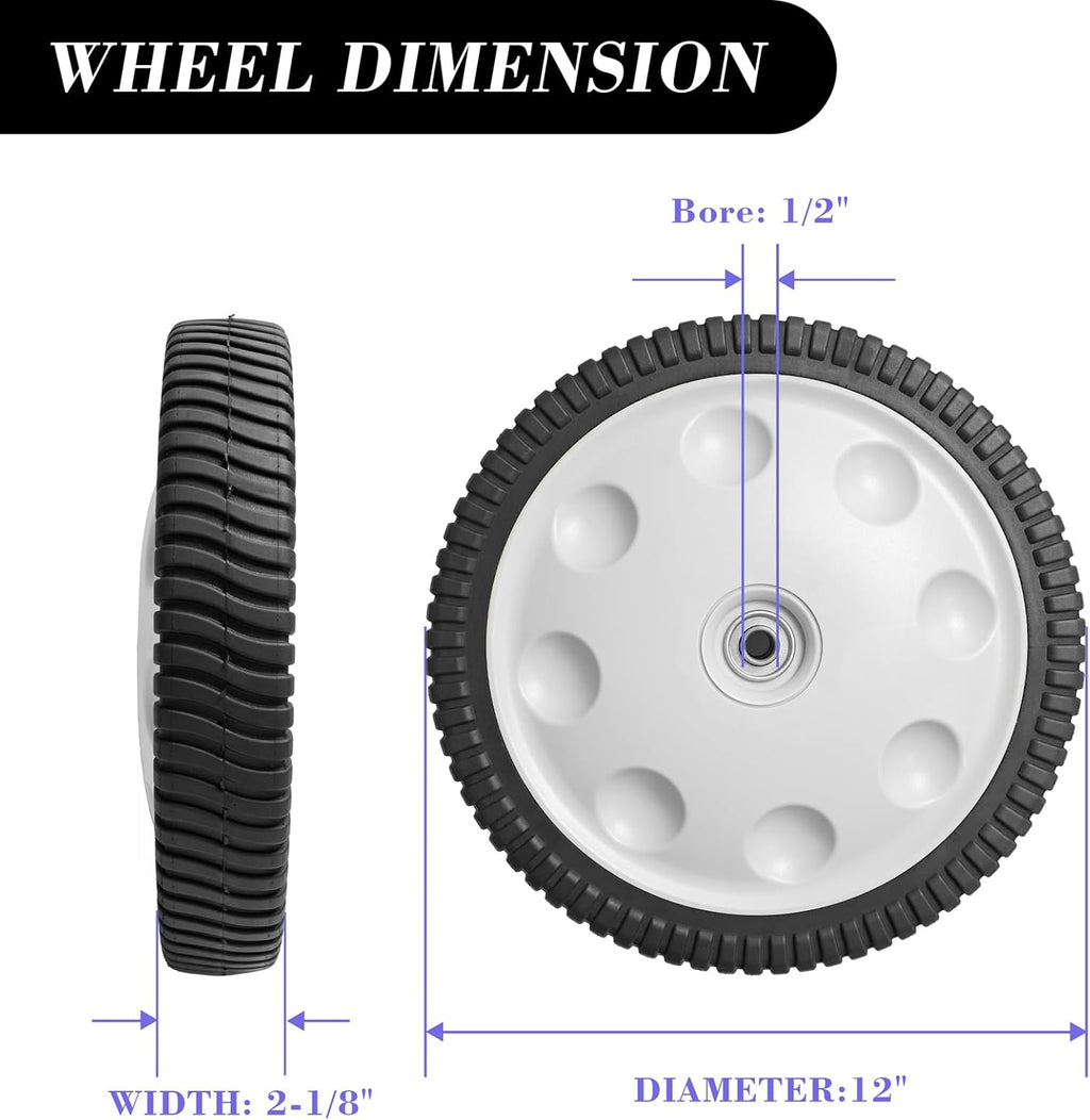 12 Inch Rear Wheel Replacement for Push Lawn Mower, 1 Pack R503