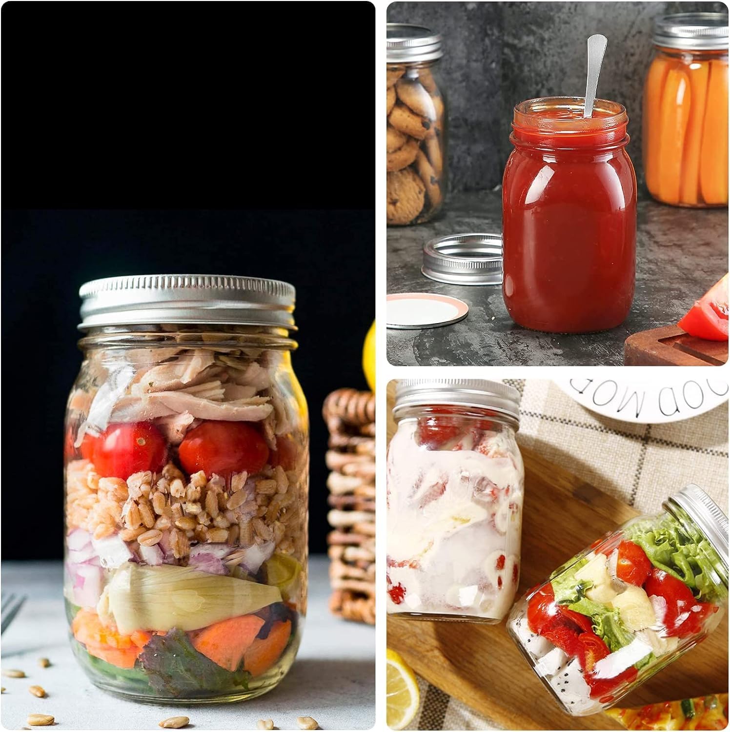 12 Pack 16 oz Clear Glass Mason Jars with Airtight Lids and Bands K1222