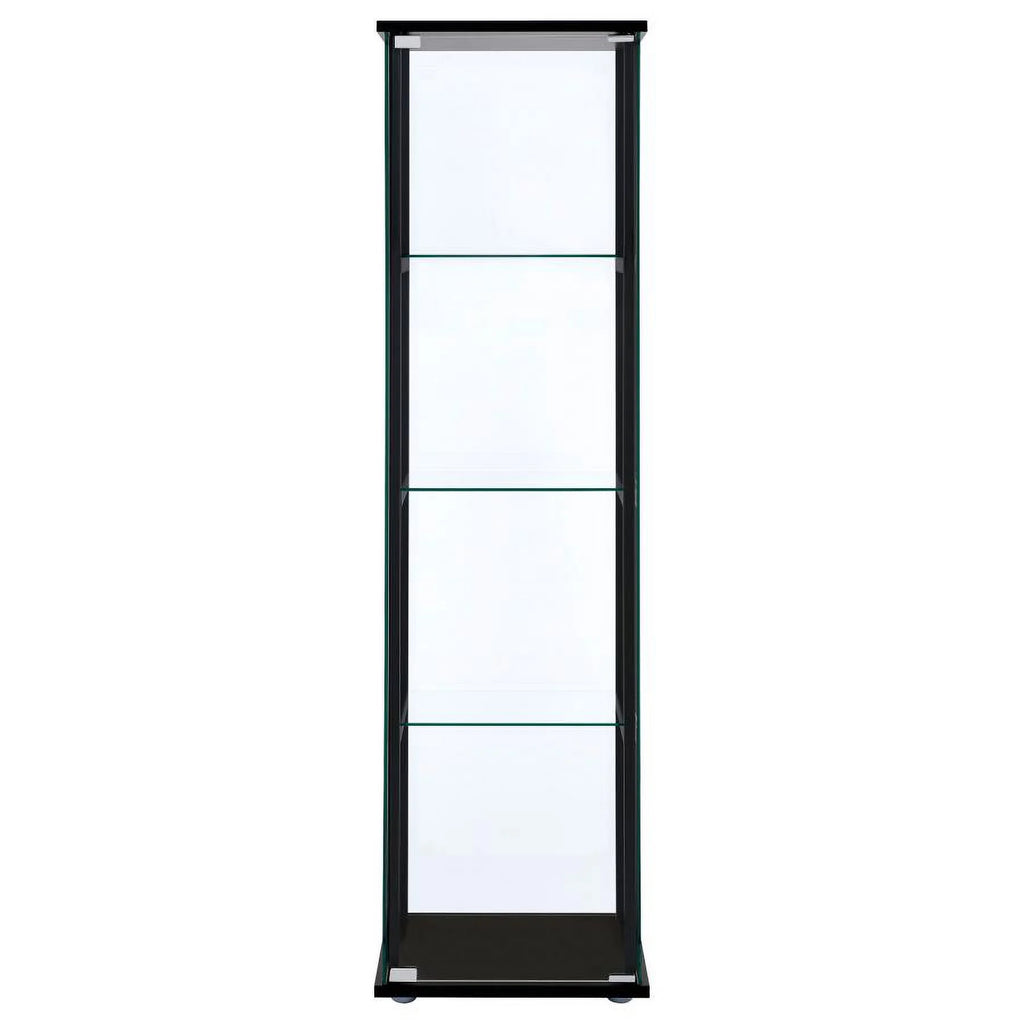Black Wood Glass 4 Shelf Curio Cabinet J496
