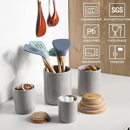 Ceramic Canisters Set with Bamboo Lid, Pack of 4 (White) E1483