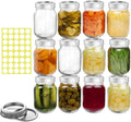12 Pack 16 oz Clear Glass Mason Jars with Airtight Lids and Bands K1222