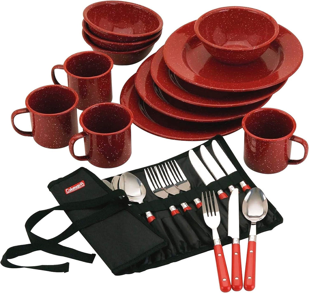 12-Cup Stainless Steel Coffee Percolator & 24-Piece Enamel Dinnerware Set G41189