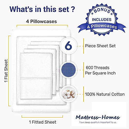 6 Piece Queen Size White Egyptian Cotton Sheet Set X639