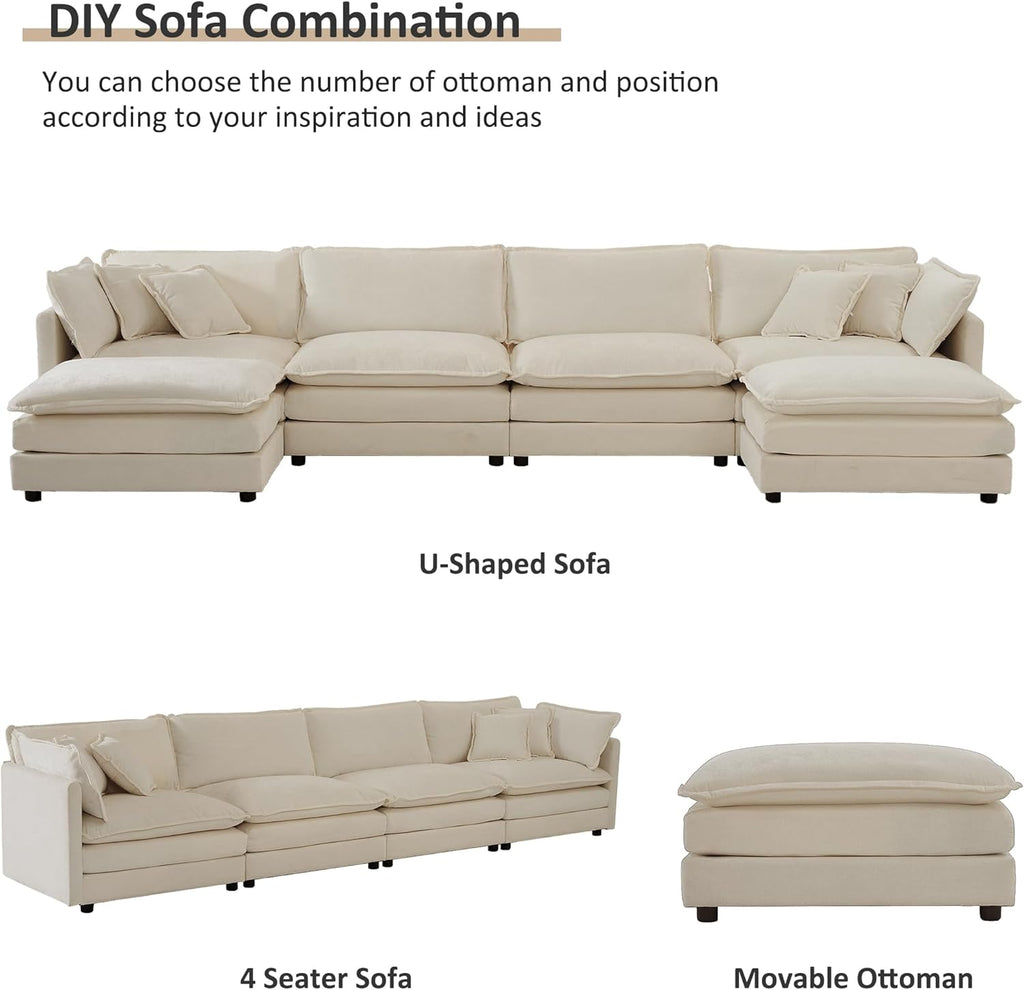 Oversized U-Shaped Modular Sectional Sofa Couch, Soft Chenille, Camel U212245