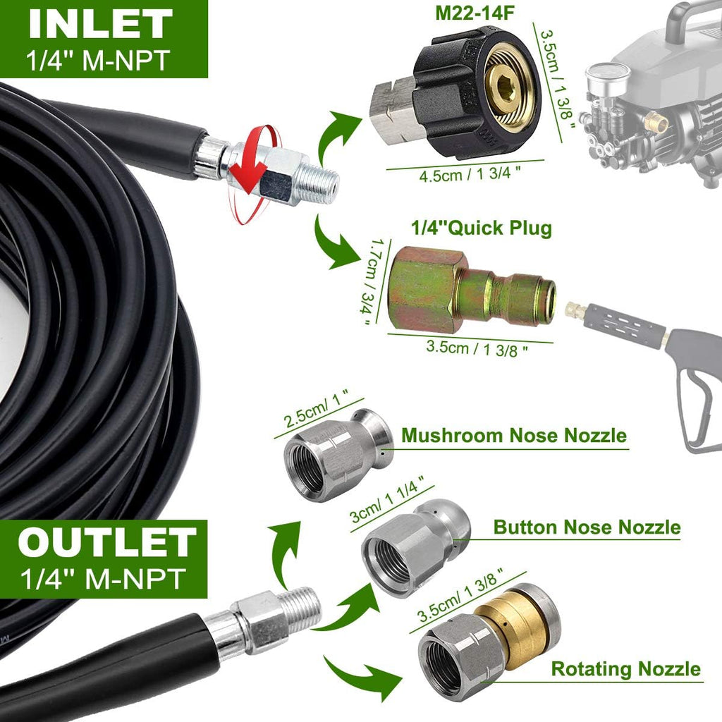 100FT 1/4 Inch NPT 5800PSI Sewer Jetter Kit with Nozzle L71298