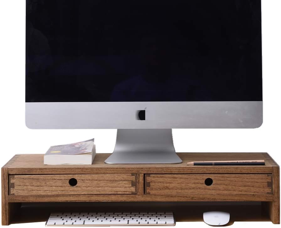 Wood Monitor Stand with 2 Drawers J240223