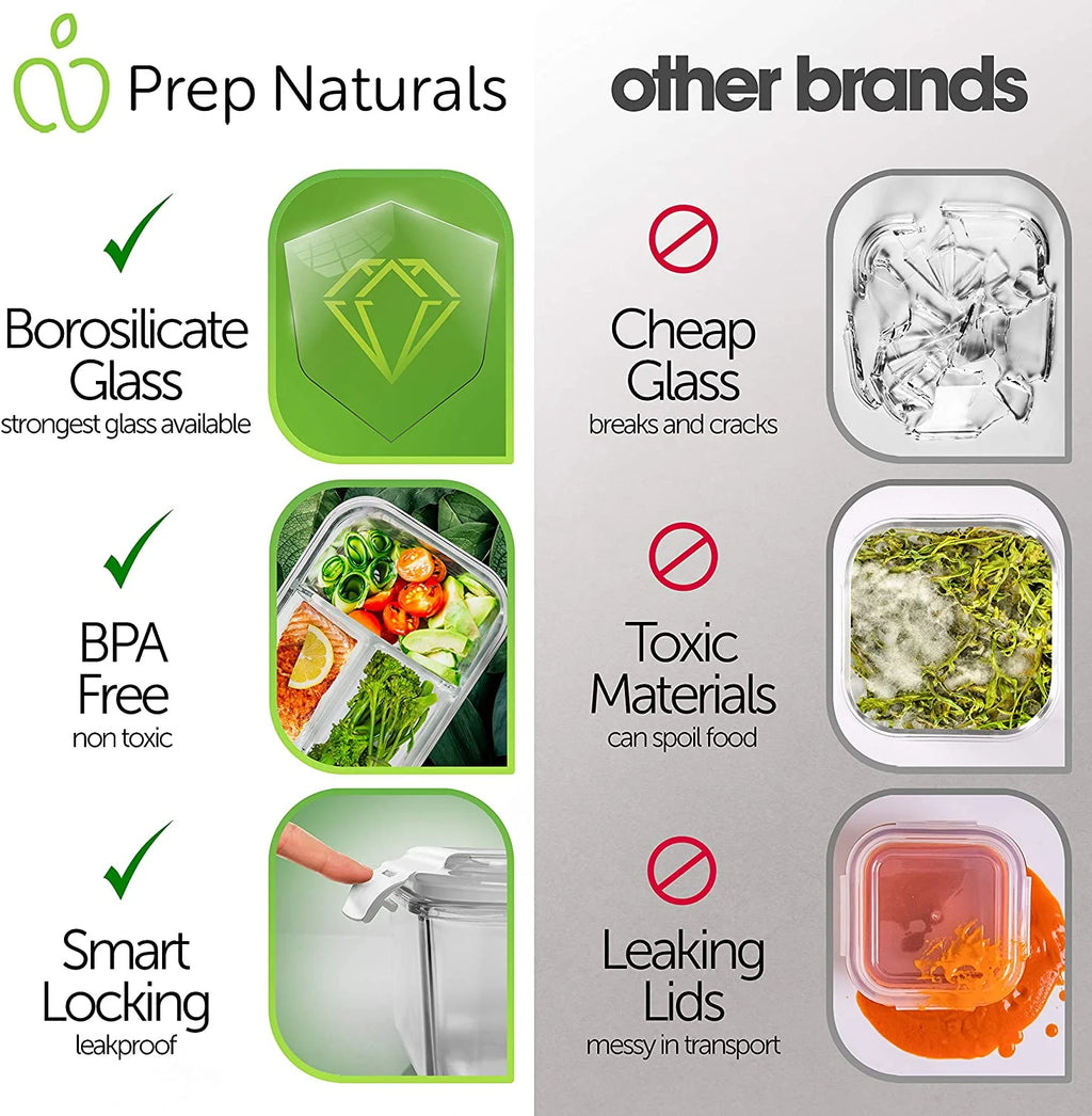 5 Packs 3 Compartments 34 Oz Glass Food Storage Containers B944409