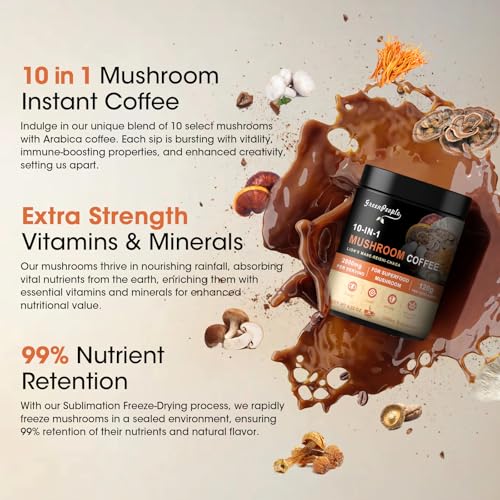 10 in 1 Mushroom Coffee with Lion’s Mane, Reishi, Turkey Tail, 4.23 Oz K228