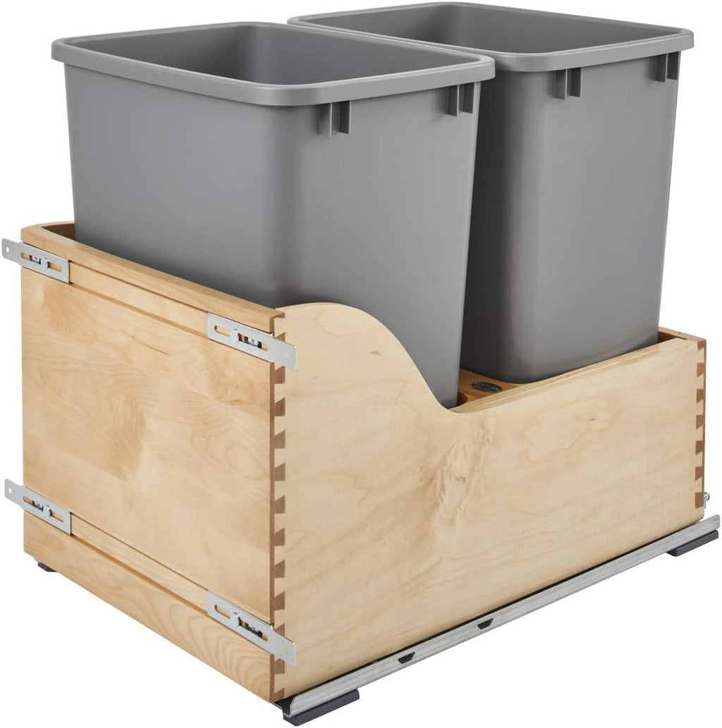 Double 35-Quart Maple Bottom Mount Kitchen Pullout Waste Container Trash Can with Soft-Close Slides, Silver R738731