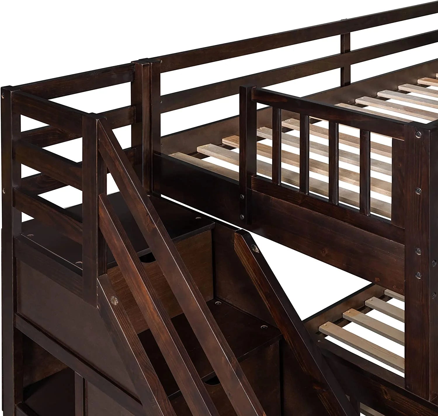 Twin Over Full L-Shaped Triple Bunk Bed with 3 Storage Drawers and Stairs B372387