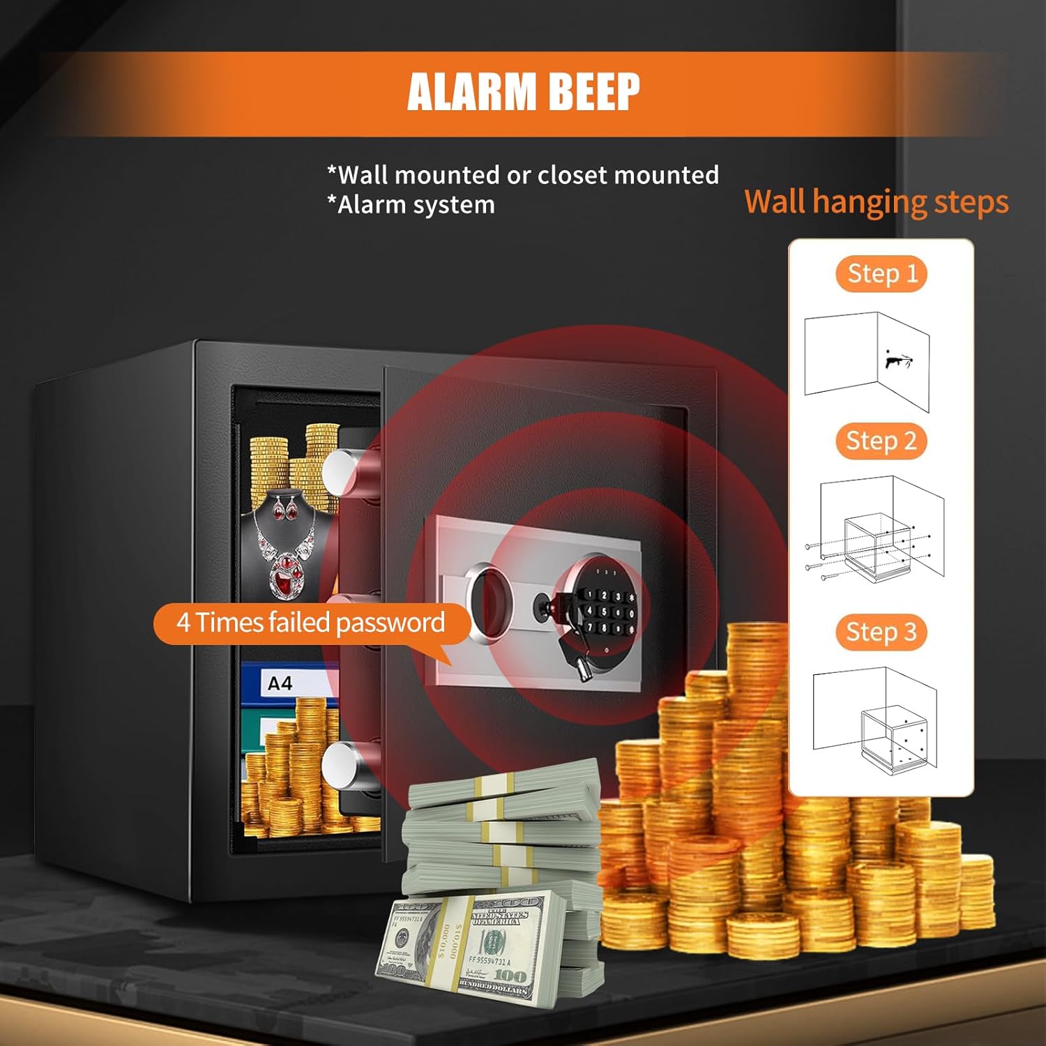 1.5 Cu ft Fireproof Waterproof Digital Home Safe Box with Detachable Shelf D538429