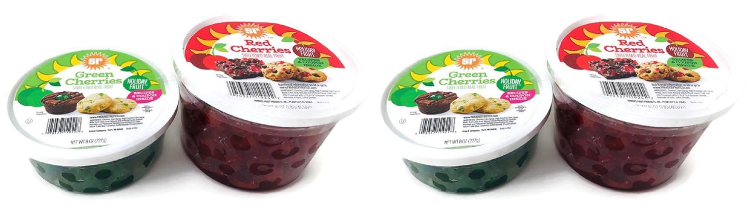 Red and Green Cherries Glace Candied Fruit Pack of 2 I2432
