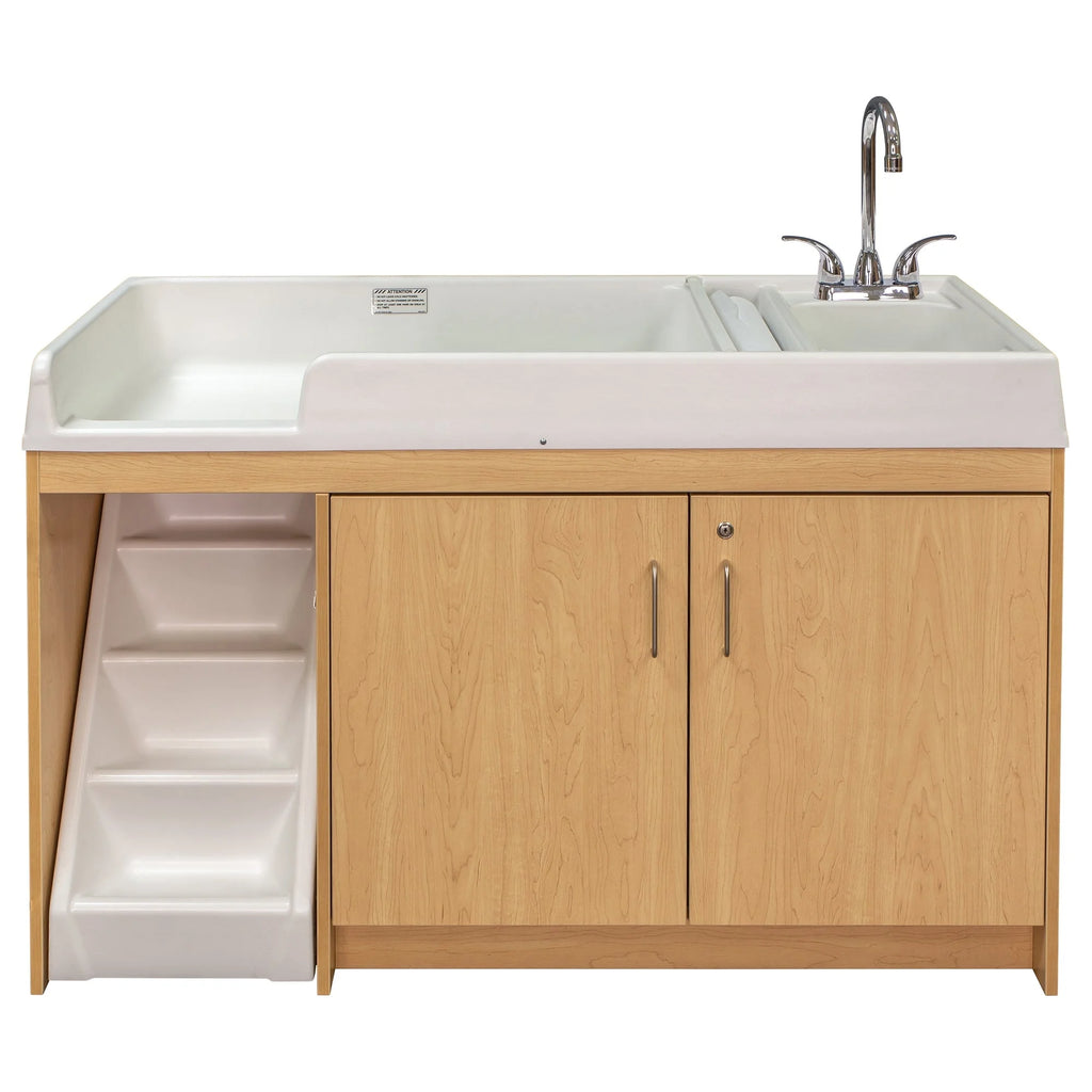 Maple Wood Toddler Changing Table with Sink and Steps Z6420