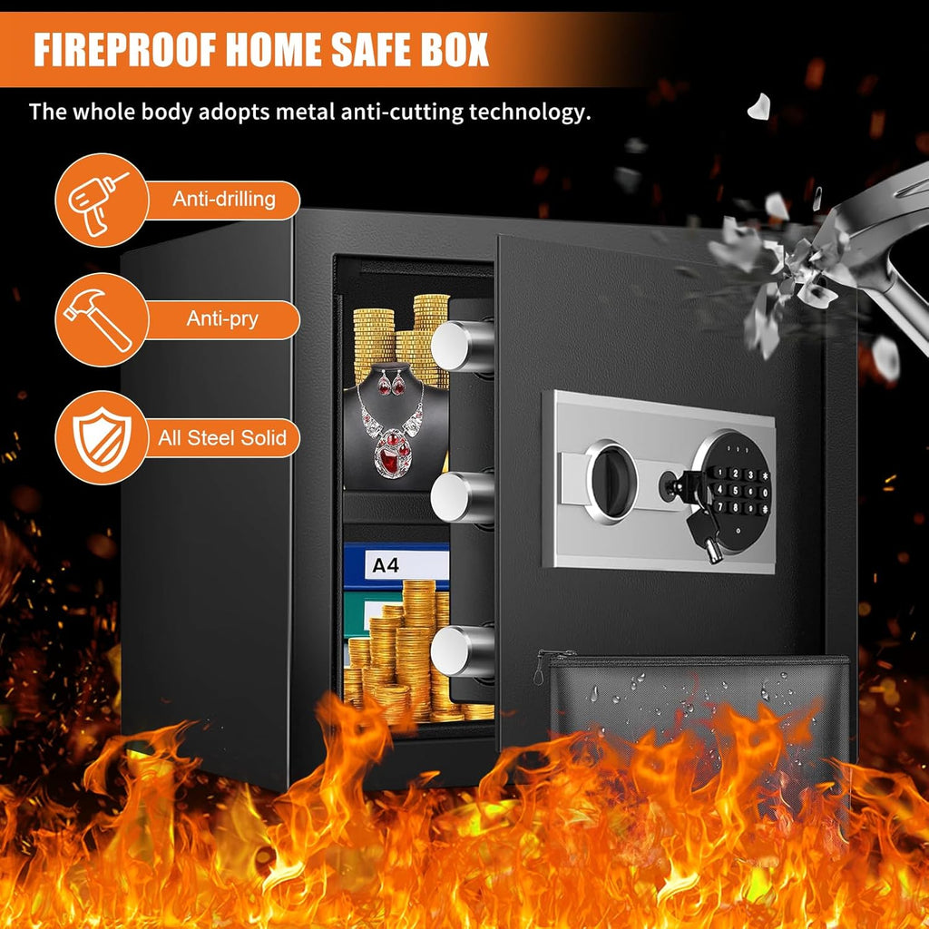 1.5 Cu ft Fireproof Waterproof Digital Home Safe Box with Detachable Shelf D538429