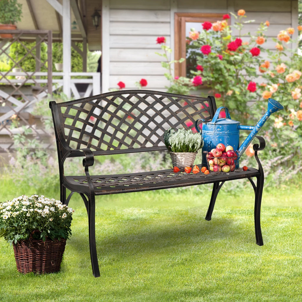 Bronze Patio Garden Bench with Cast Iron Cast Aluminum Frame B27045