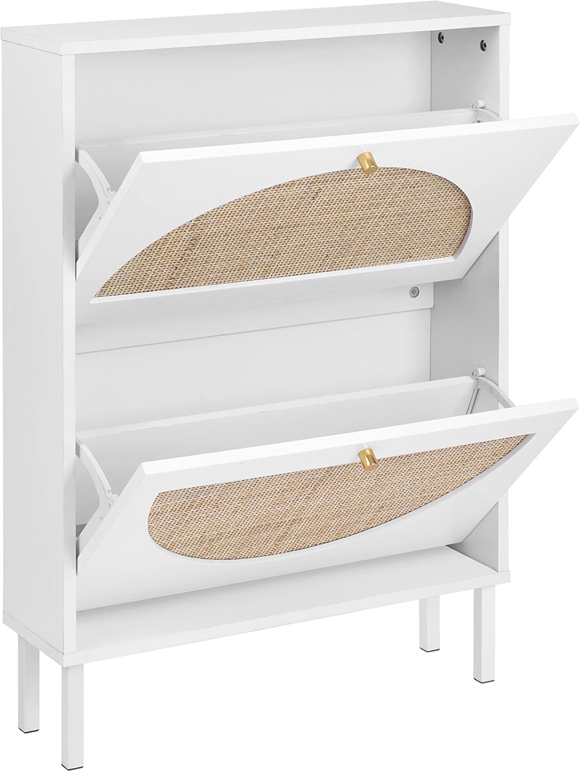 White Rattan Shoe Cabinet with 2 Flip Drawers M1017