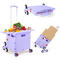 Foldable Utility Cart with Stair Climbing Wheels, Collapsible Rolling Crate with Magnetic Lid Telescopic Cover, Telescoping Handle, 360° Rotate Wheel Hand Cart (Purple) V69719