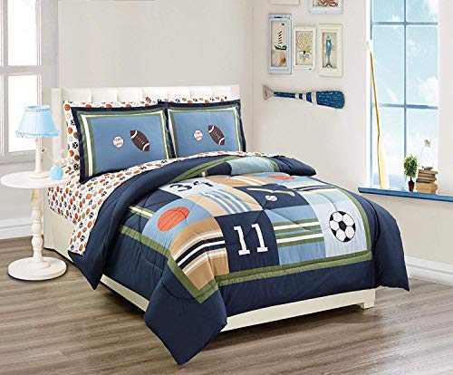 Light Blue Red Yellow Dark Blue Construction Comforter and Sheet Set X2189