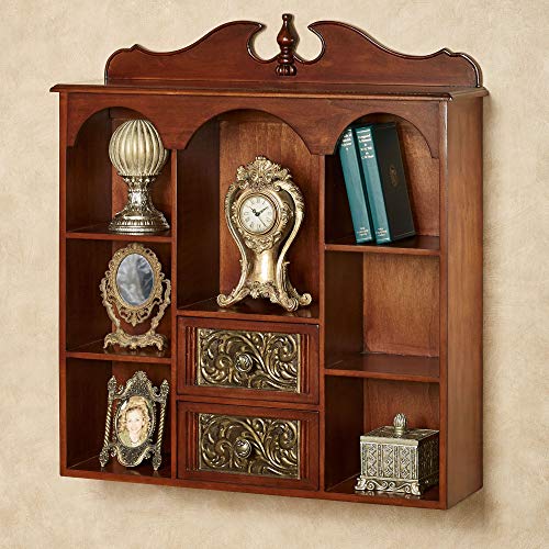 Natural Cherry Wooden Curio Cabinet with Seven Shelves and Two Drawers S742