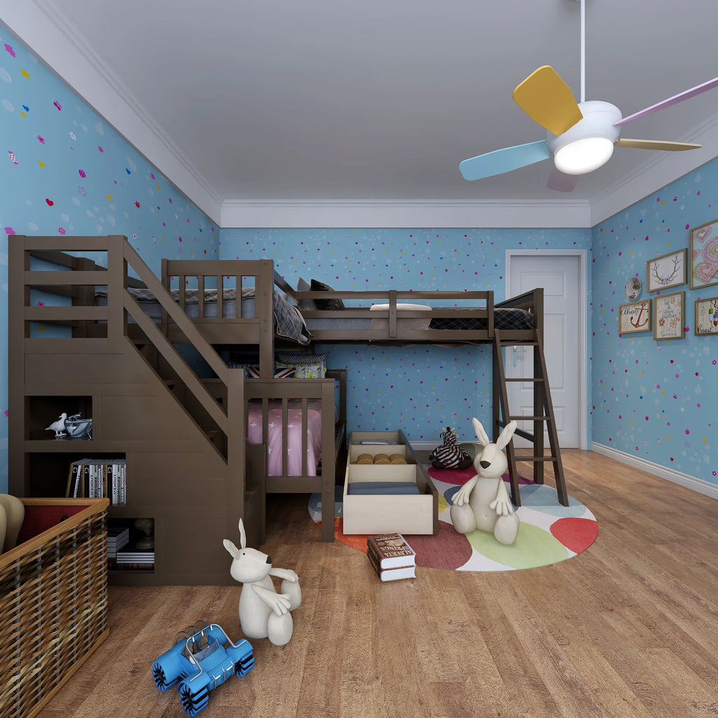 Twin Over Full L-Shaped Triple Bunk Bed with 3 Storage Drawers and Stairs B372387