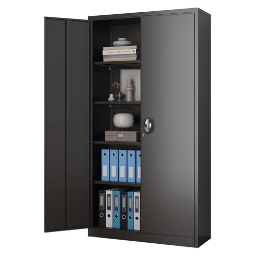 Black Metal Storage Cabinet with Locking Door and 4 Adjustable Shelves Z6360
