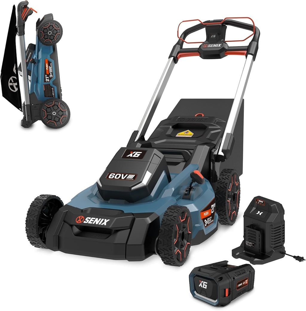 60 Volt Max 21-Inch 3-in-1 Cordless Push Lawn Mower with 6Ah Lithium-ion Battery & Charger N114336