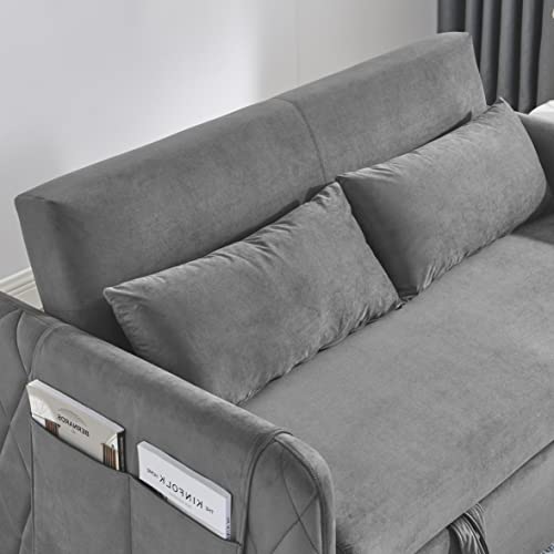 Black Velvet Convertible Sofa Bed with Pull Out Bed Y55646