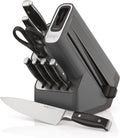 9 Piece German Stainless Steel Knife Block Set with Built-in Sharpener, Black X948