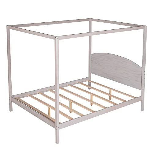 Grey Wash Full Size Canopy Platform Bed Frame N42343