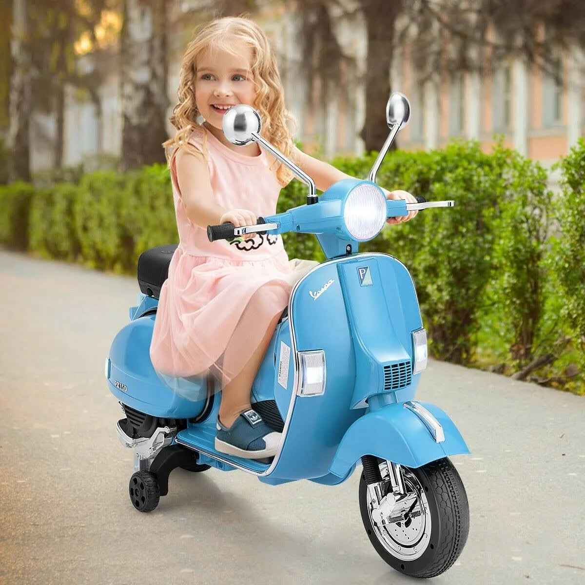 Blue 6V Kids Ride on Vespa Scooter Motorcycle with Headlight N768