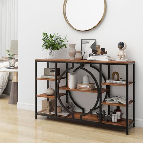 Rustic Brown 47" Industrial Console Table with 4 Tier Wooden Shelves M3053