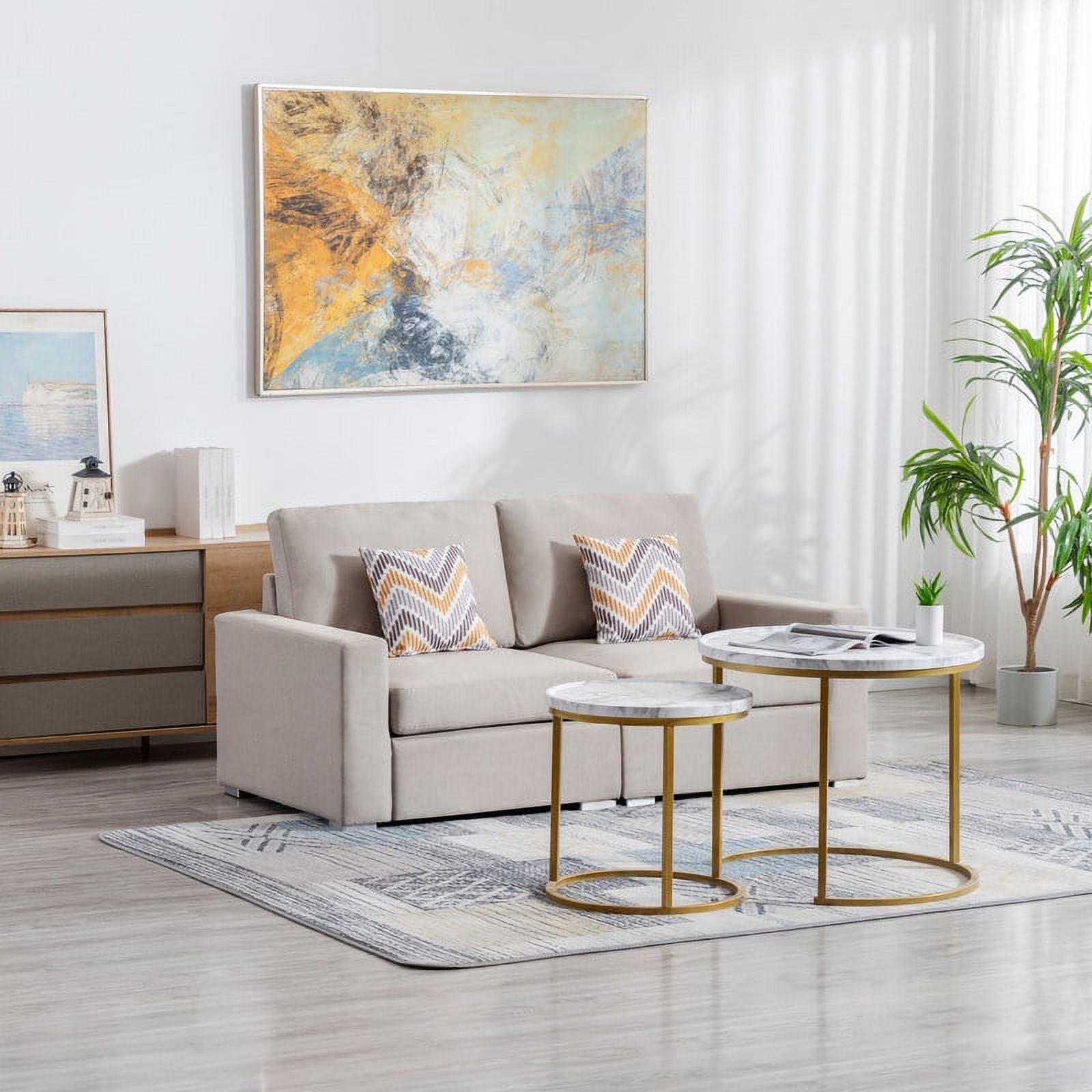 Beige Linen Fabric Living Room Set A32710