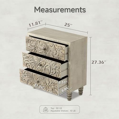 3 Drawer Weathered White Farmhouse Dresser R507