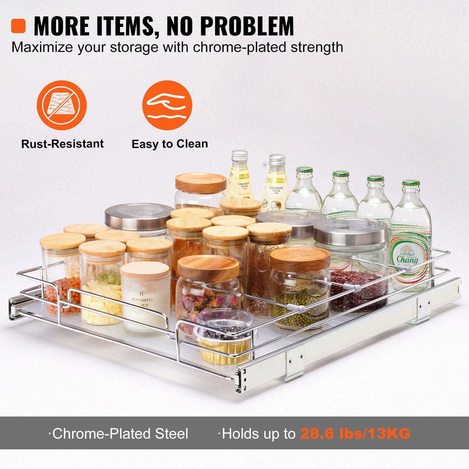 Chrome Steel Pull Out Cabinet Organizer with Sliding Shelves U13549