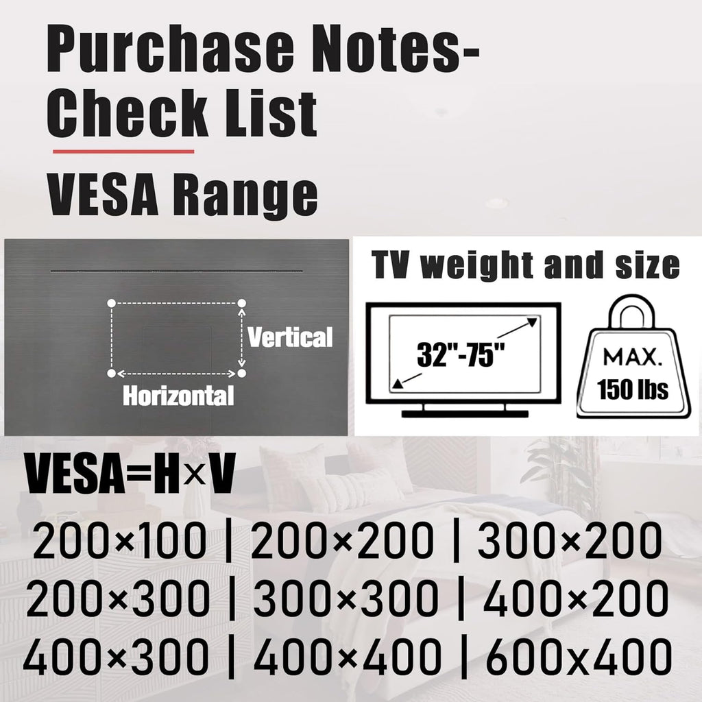 TV Wall Mount, 32-75 inch, VESA 100x100 to 600x400 T168430