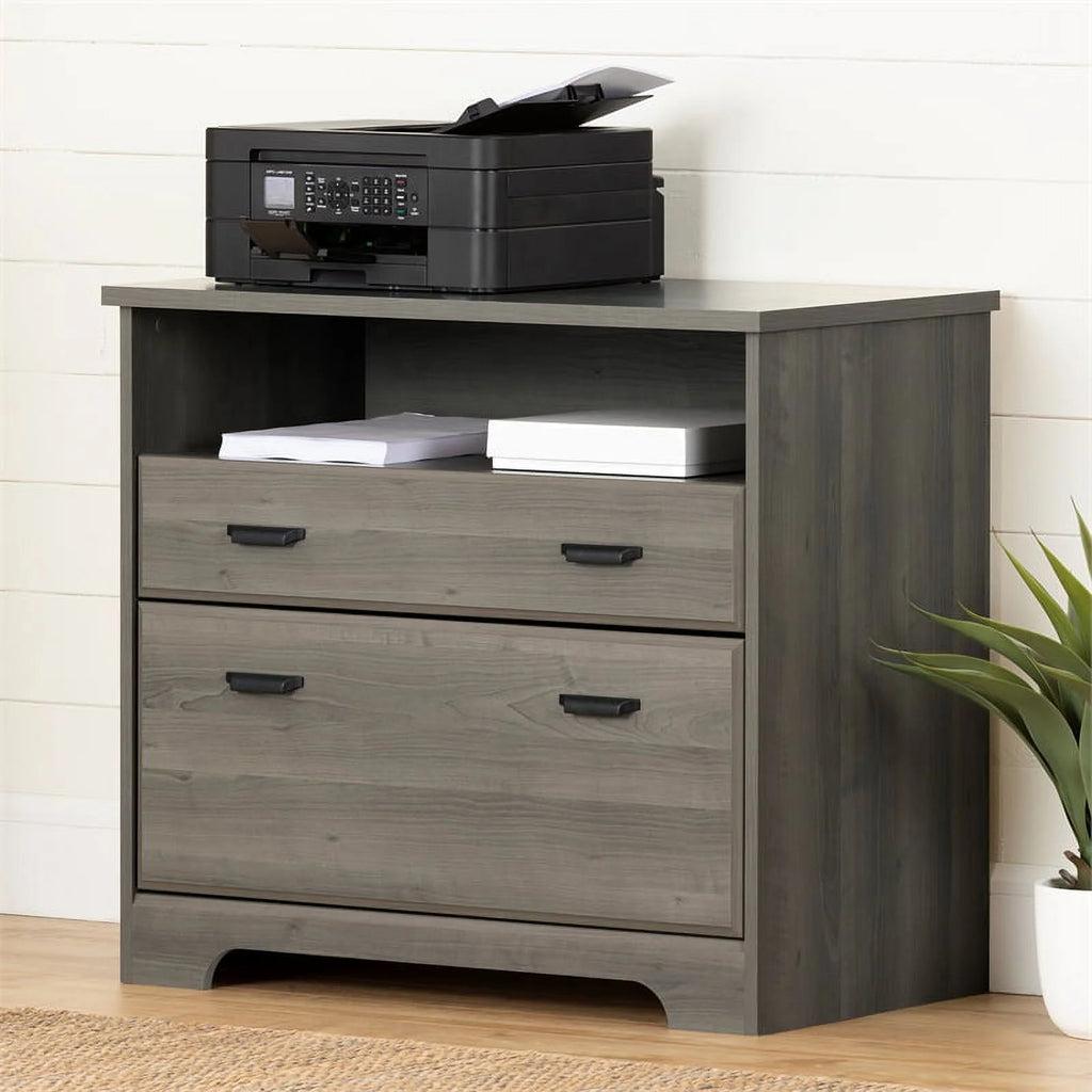 Gray Maple Desk with Hutch and 2-Drawer File Cabinet Set T869