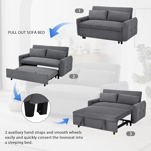Light Blue 2 Seat Convertible Sofa Bed with USB Ports P7502