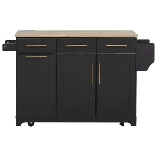 Black Kitchen Island with Storage and Drop Leaf V237420