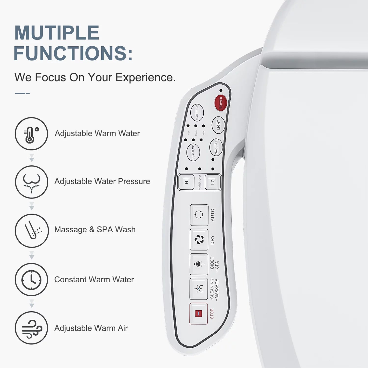 Elongated Smart Bidet Toilet Seat with Warm Air Dryer U513