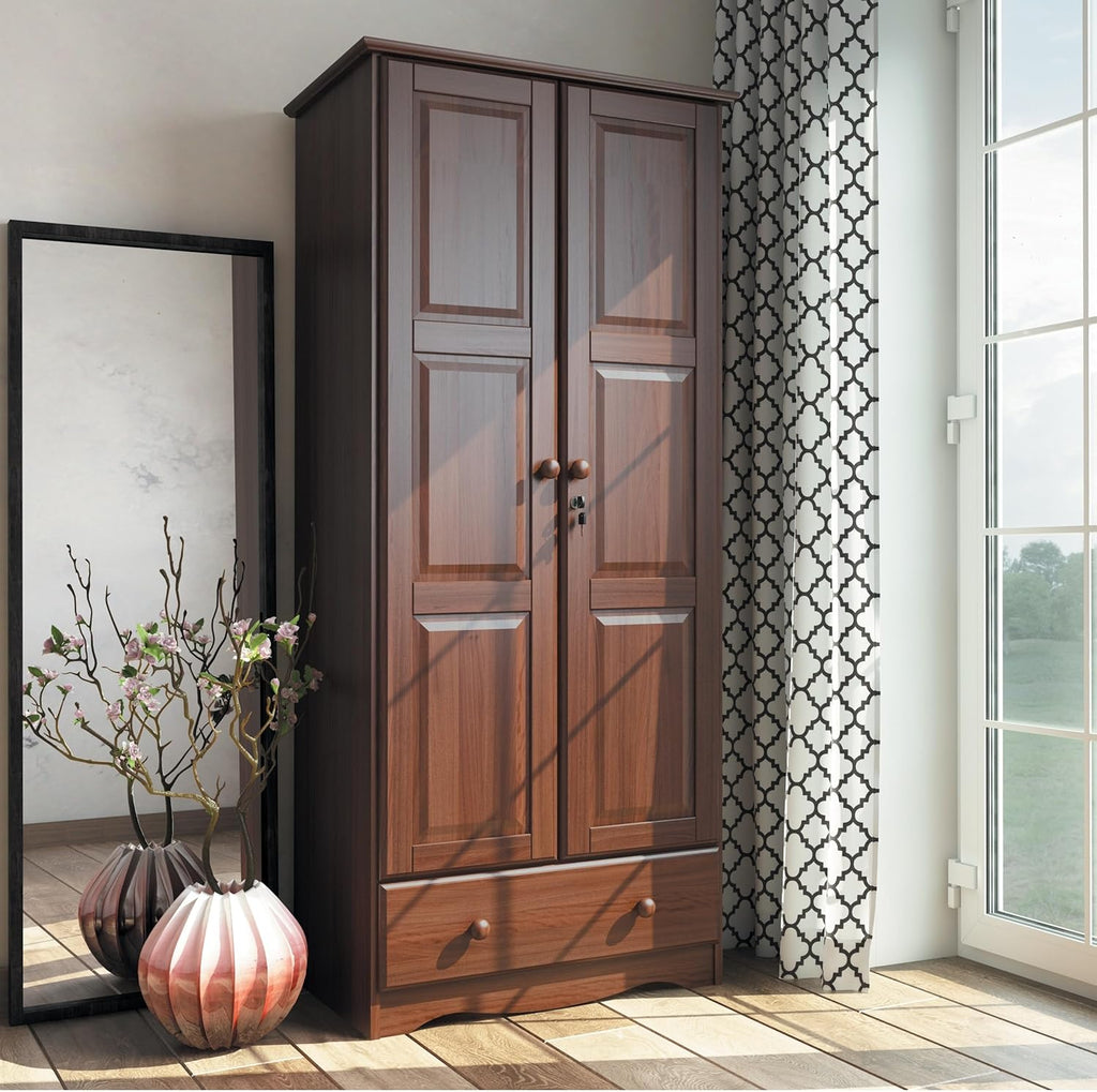 100% Solid Wood Wardrobe Armoire Mocha Stained G9323