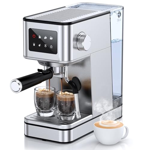 Silver Stainless Steel Espresso Machine with Milk Frother, 20 Bar, 57.5oz Water Tank K4755